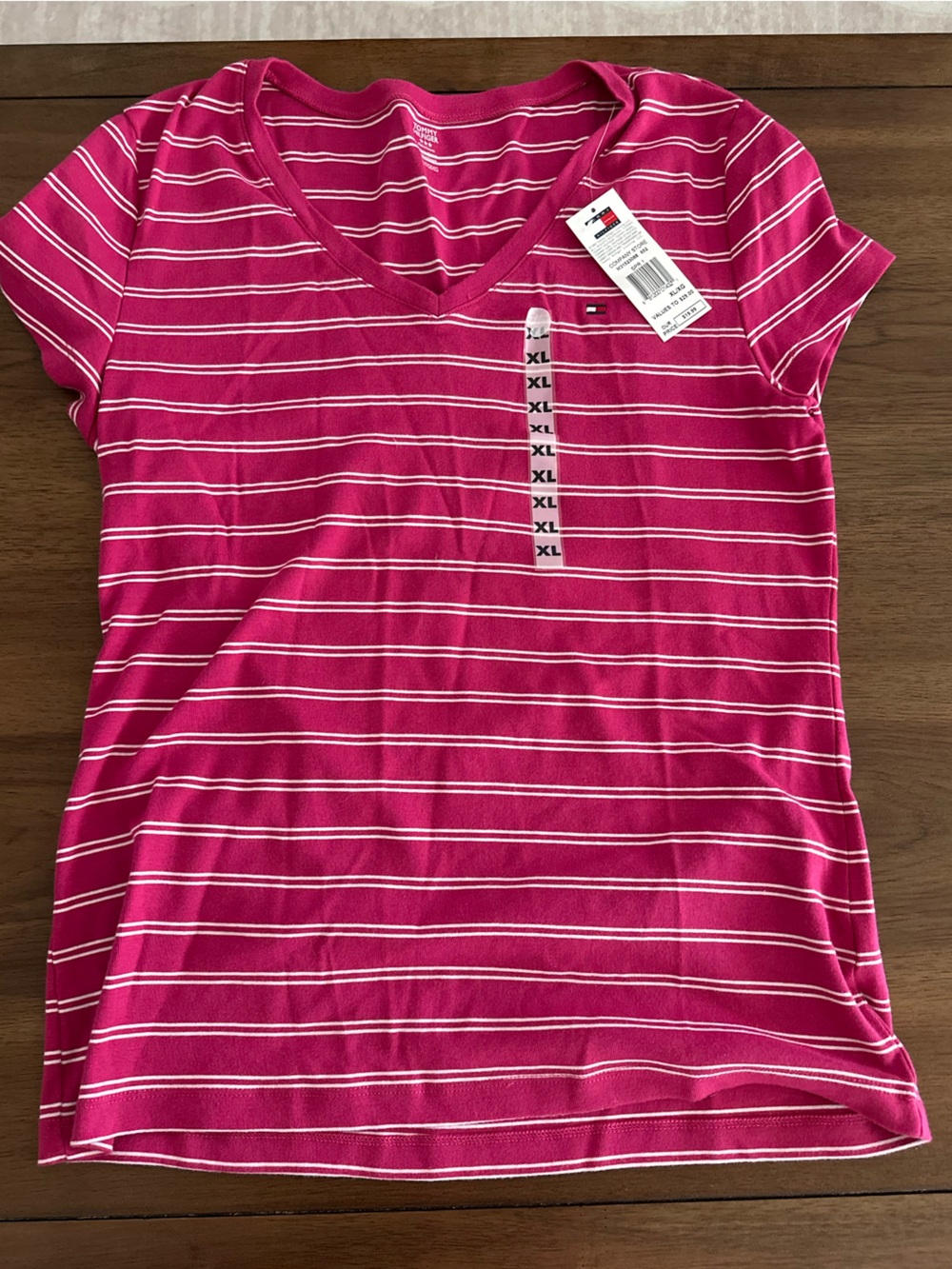 Tommy Hilfiger Hot Pink Striped V Neck Top